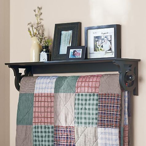 Wall-Mounted Quilt Rack with Shelf - Black