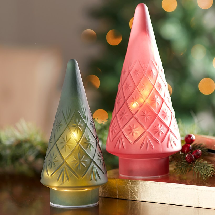 Lighted Glass Snowflake Tabletop Trees