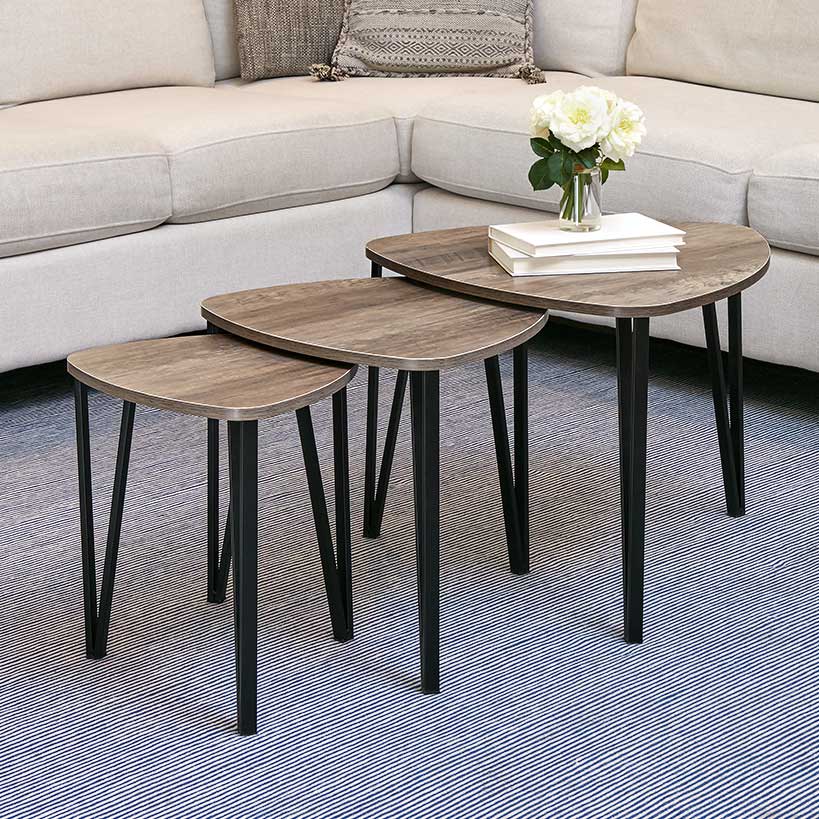 Industrial-Style Nesting Coffee End Tables - Set of 3