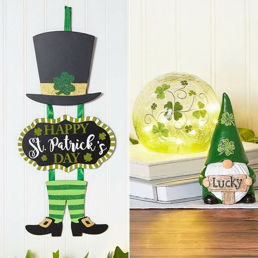 St. Patrick's Day Gnome, Wall Sign, or Shamrock Glass Lighted Ball