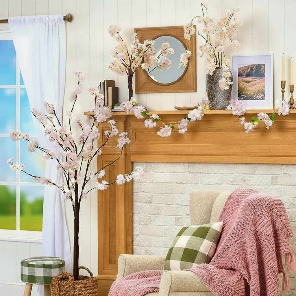 Lighted Cherry Blossom Garland, 2 Pc Branches, Table Tree, or 48" Tree