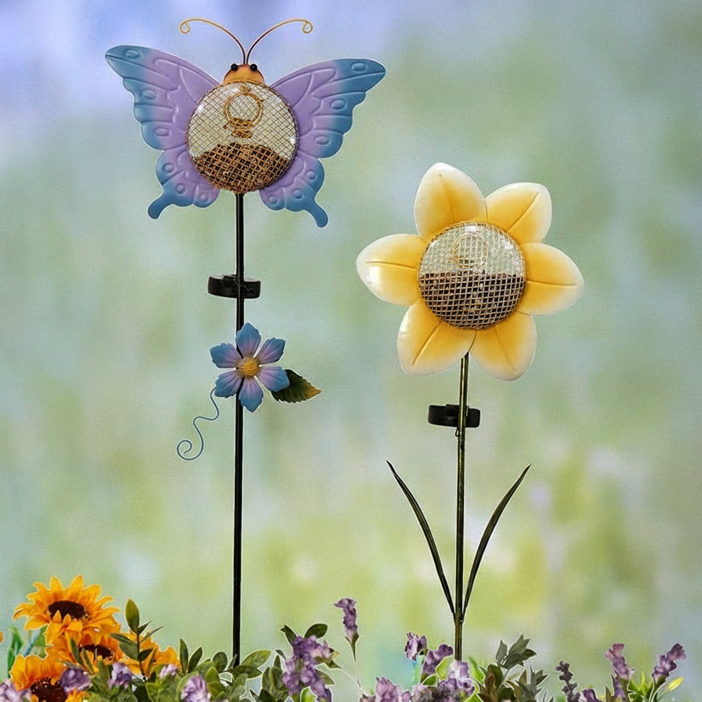 Solar Birdfeeder Stakes Flower or Butterfly