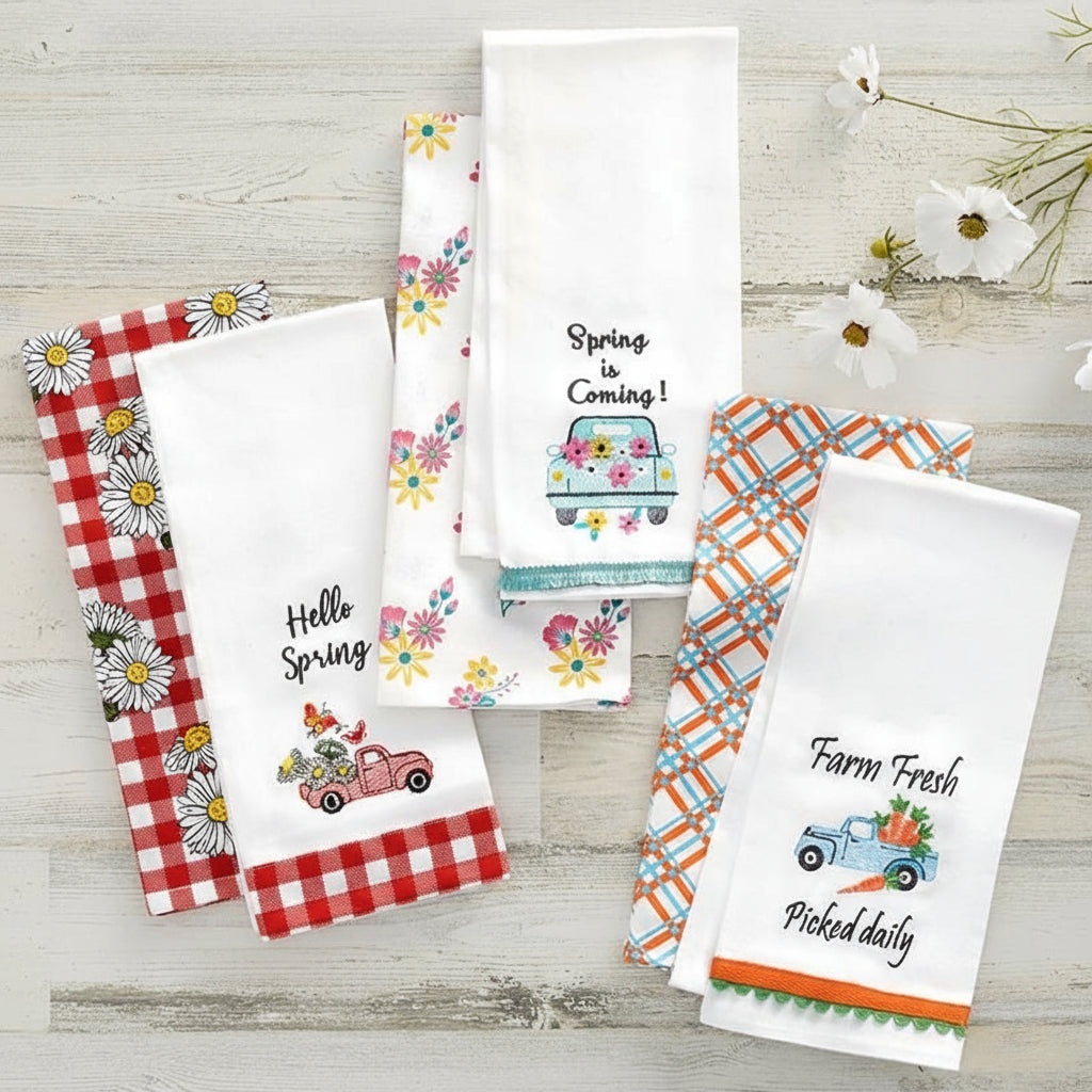 Spring Truck Embroidered Kitchen Towels, Set of 2