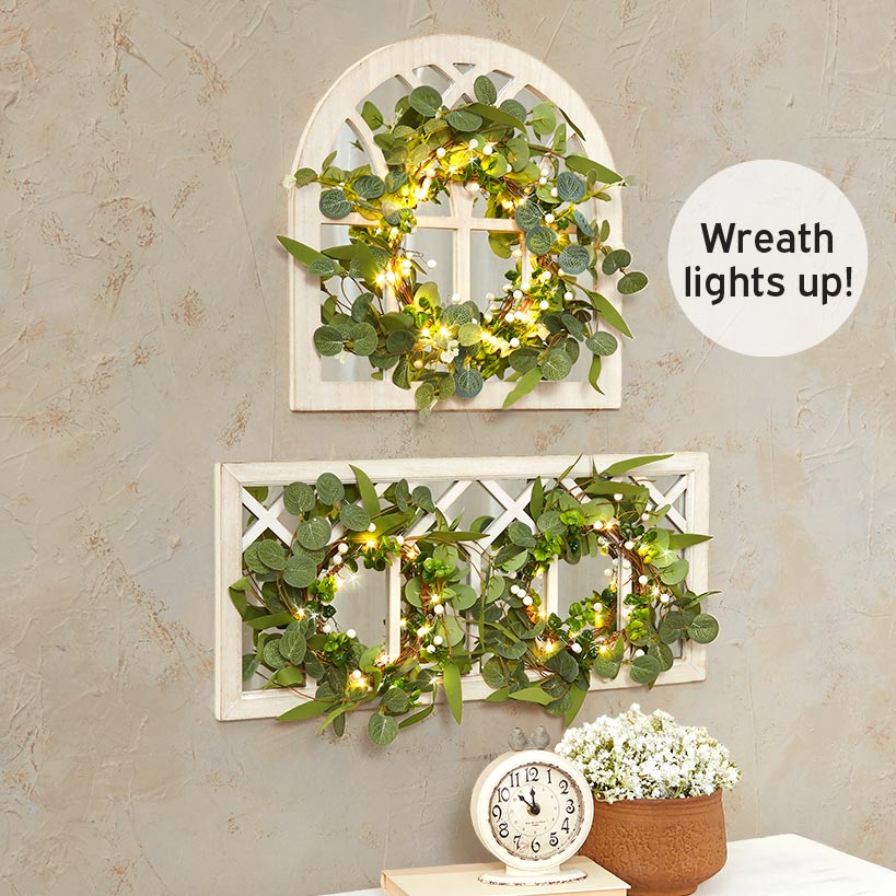 Lighted Country Wall Mirrors with Wreath - Single or Double