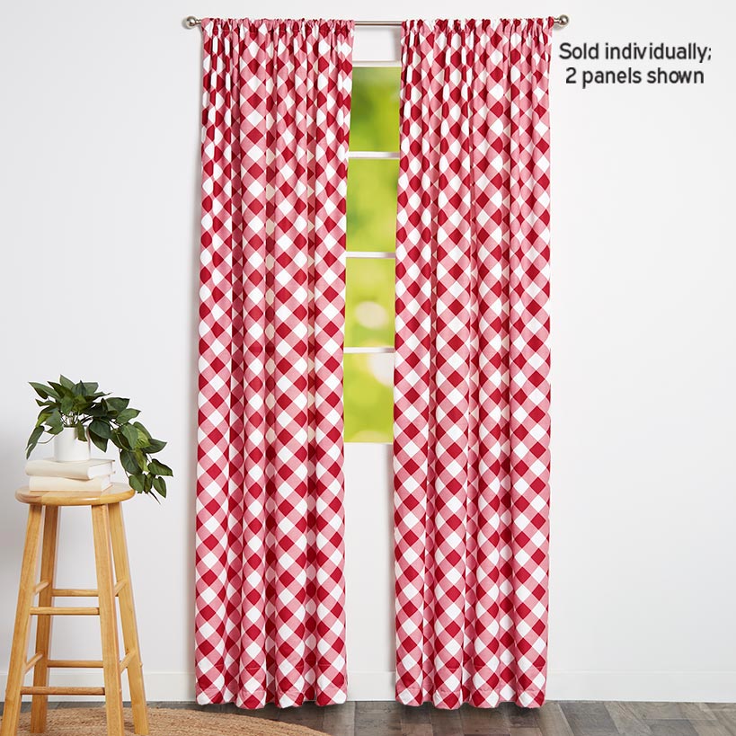 Red and White Check Pattern Window Panel 50" x 63"