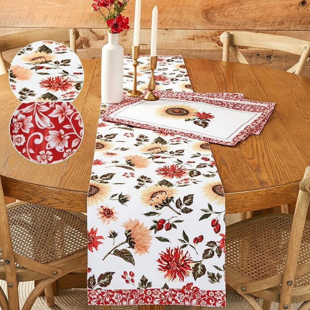 Jacobean Sunflower Table Runner or Set of 4 Placemats