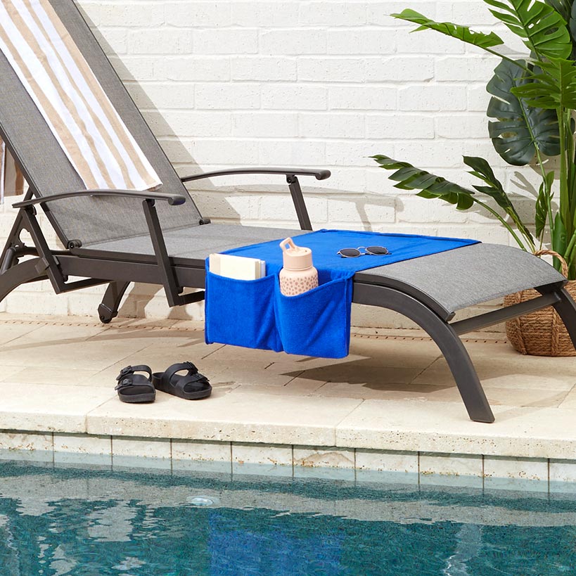 Beach Lounge Chair Cover Towel with Side Storage Pockets