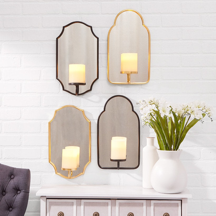 Elegant Mirror Wall Sconce With LED Candle - Black or Gold
