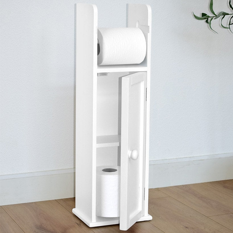 Bathroom Storage Unit with Cupboard and Toilet Paper Dispenser