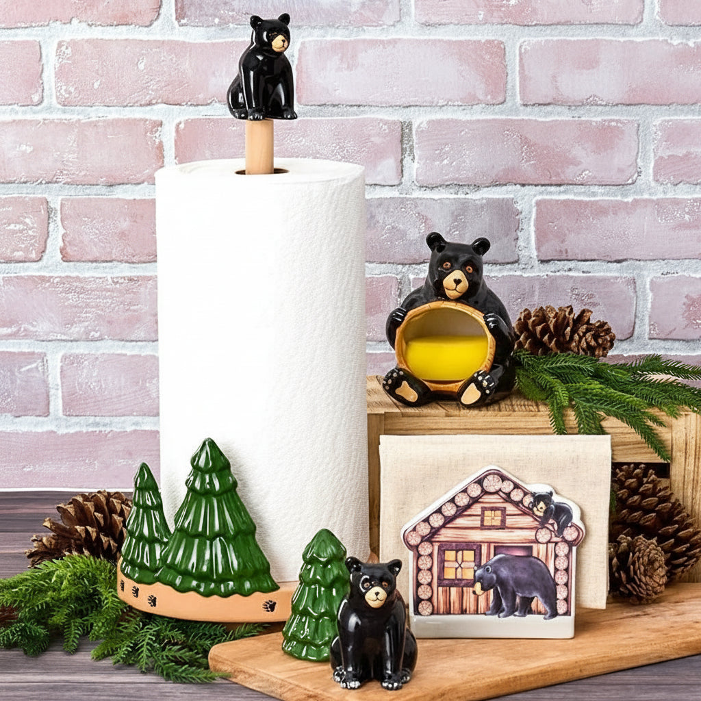 Lodge Kitchen Décor - Sponge Holder, Paper Towel Holder, Salt & Pepper