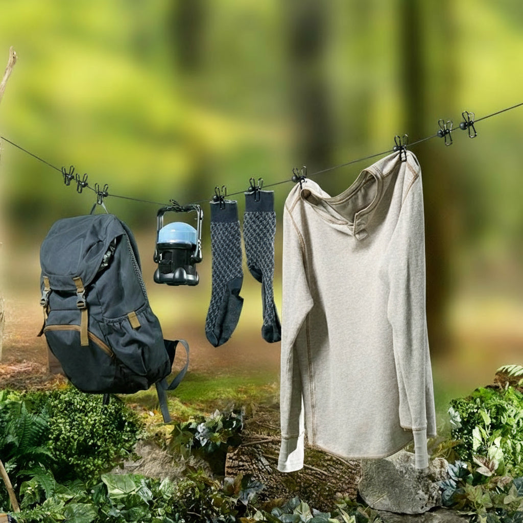 Camping Retractable Clothesline - 12 Pins, 13 Buckles and 70" Long