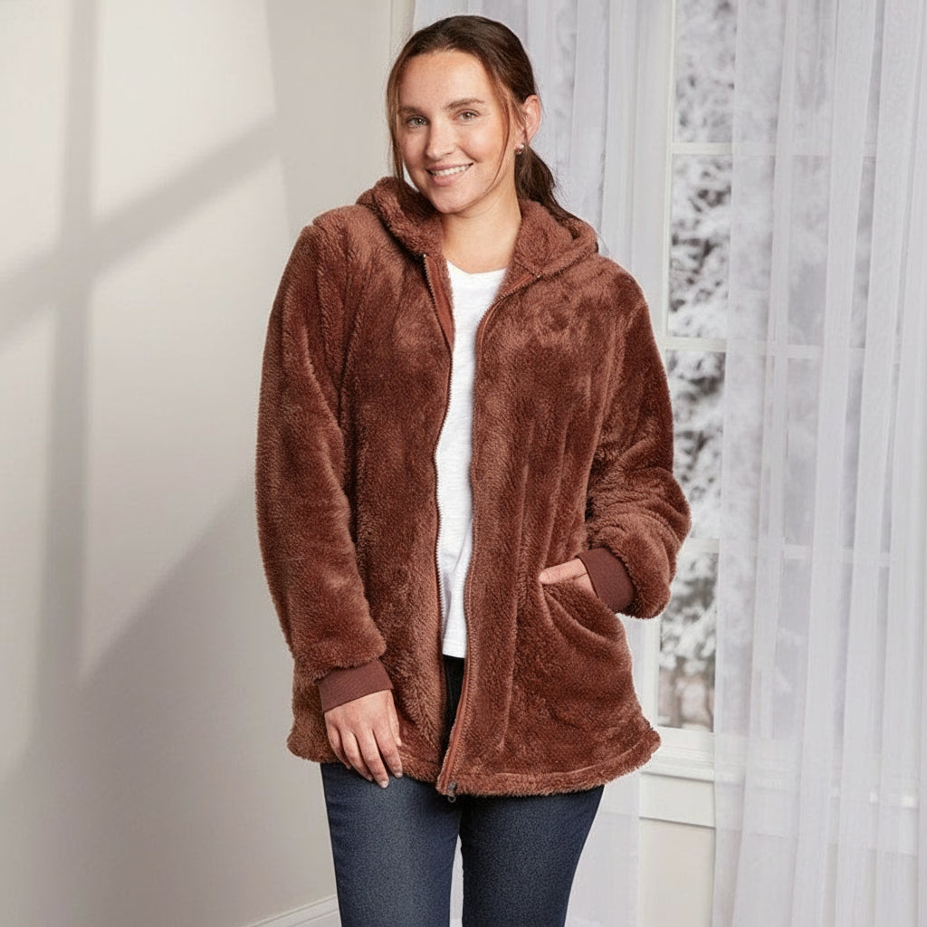 Women's Brown Zip-Up Fleece Hoodie