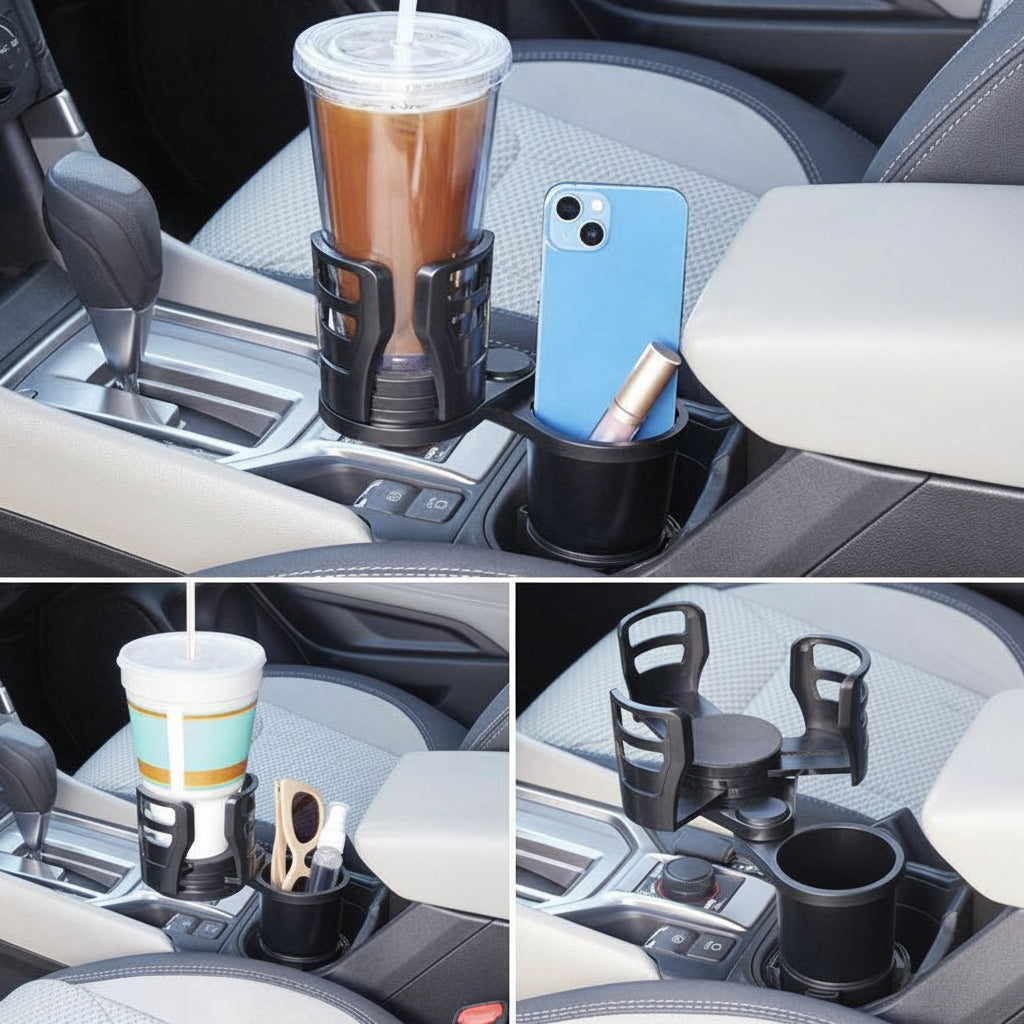 Multifunctional Adjustable Car Cup Holder for Dual Cups and Snacks