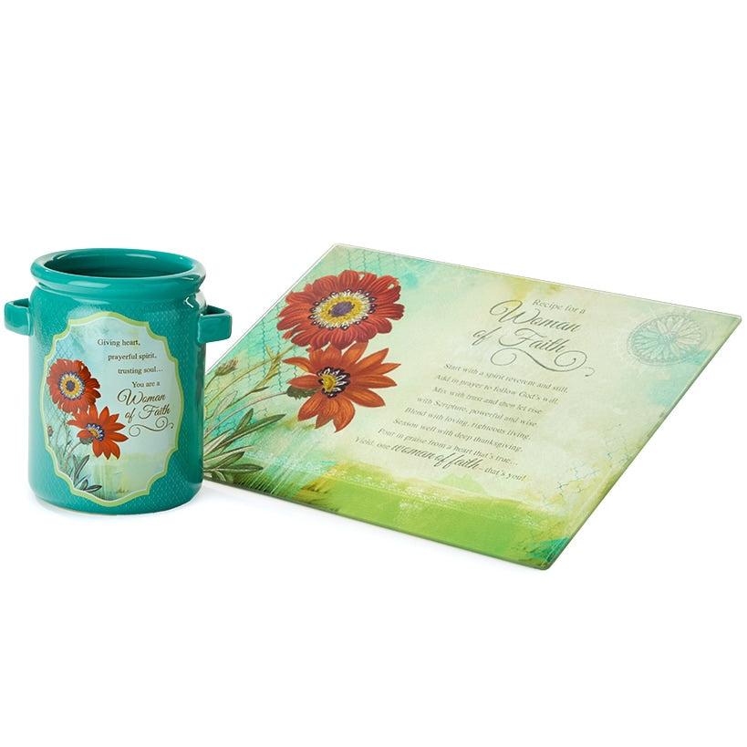 Woman of Faith Religious Kitchen Gifts - Utensil Crock or Cutting Board