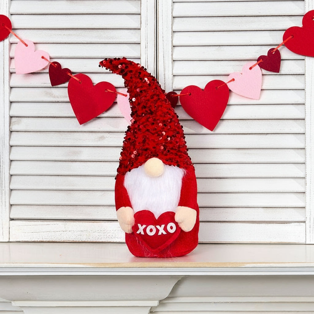 Valentine's Plush Gnome Shelf Sitter With Red Sequin Hat