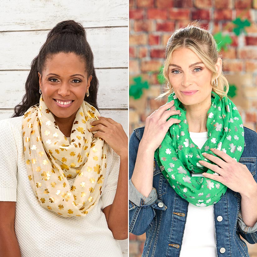 St Patrick's Day Women's Scarf Infinity Green Cream 17.87"W x 13.75"L