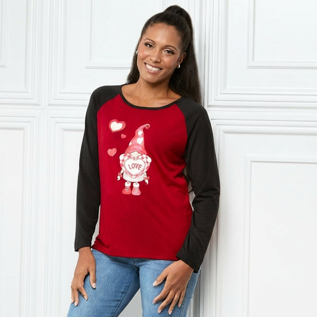 Women's Valentine's Day Jersey Gnome Red Black