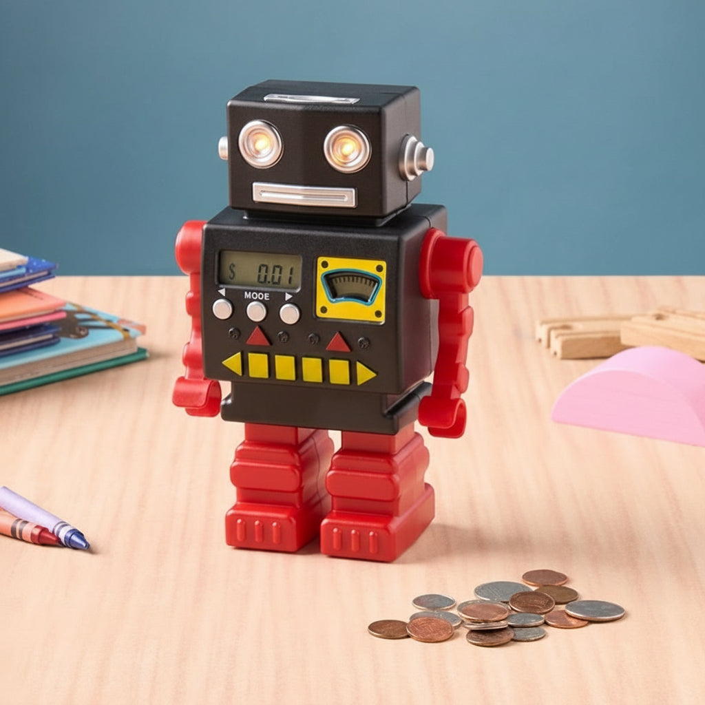 Kids' Electronic Robot Coin Bank - Fun Sound Effects and LCD Display