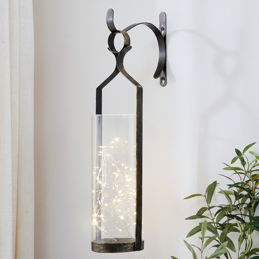 Decorative Wall Sconce With Fairy Lights - Black, Rustic Copper, or White