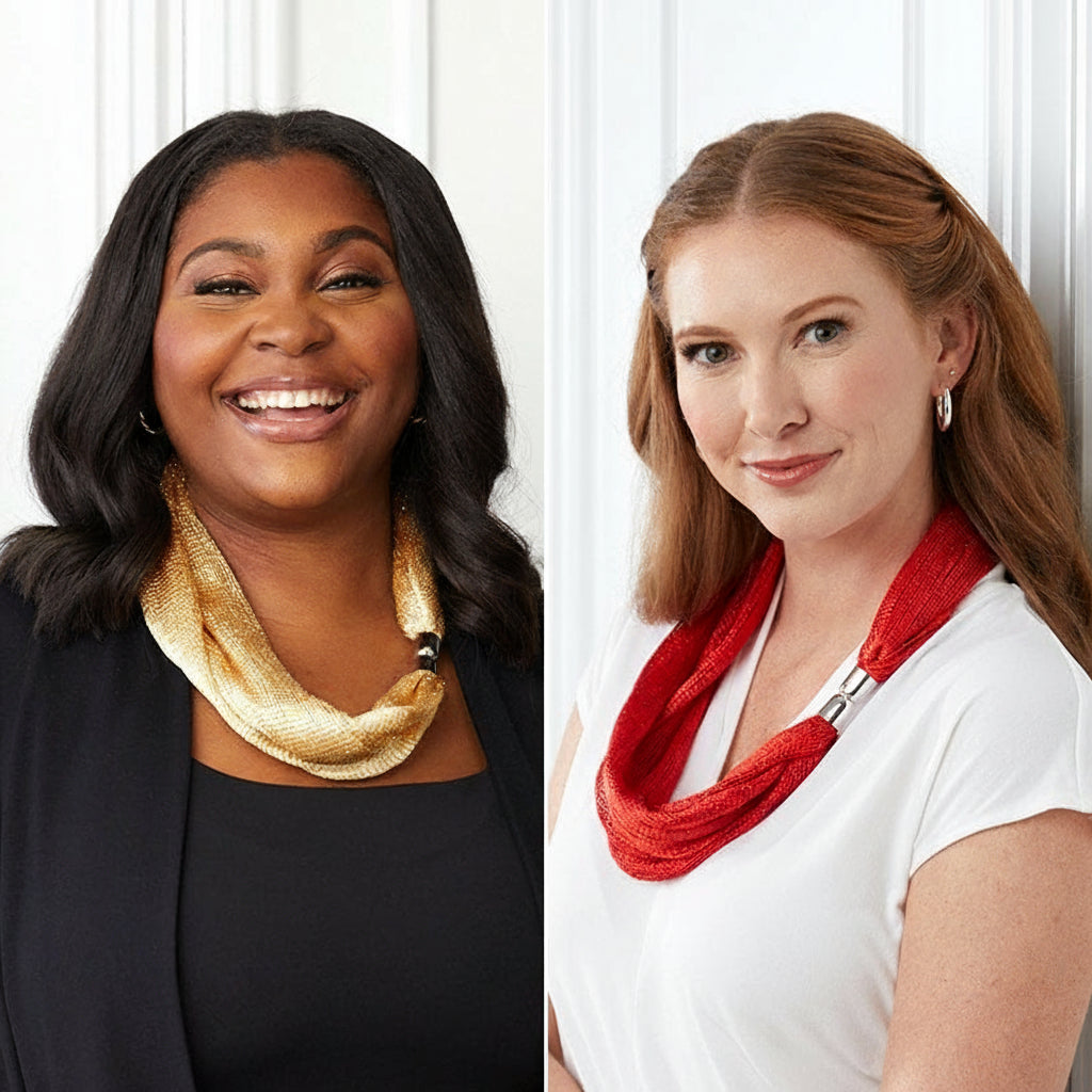 Metallic Necklace Scarf with Magnetic Clasp - Set of 2