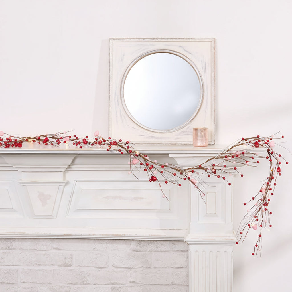 Lighted Pink and Red Heart Garland - Battery Operated