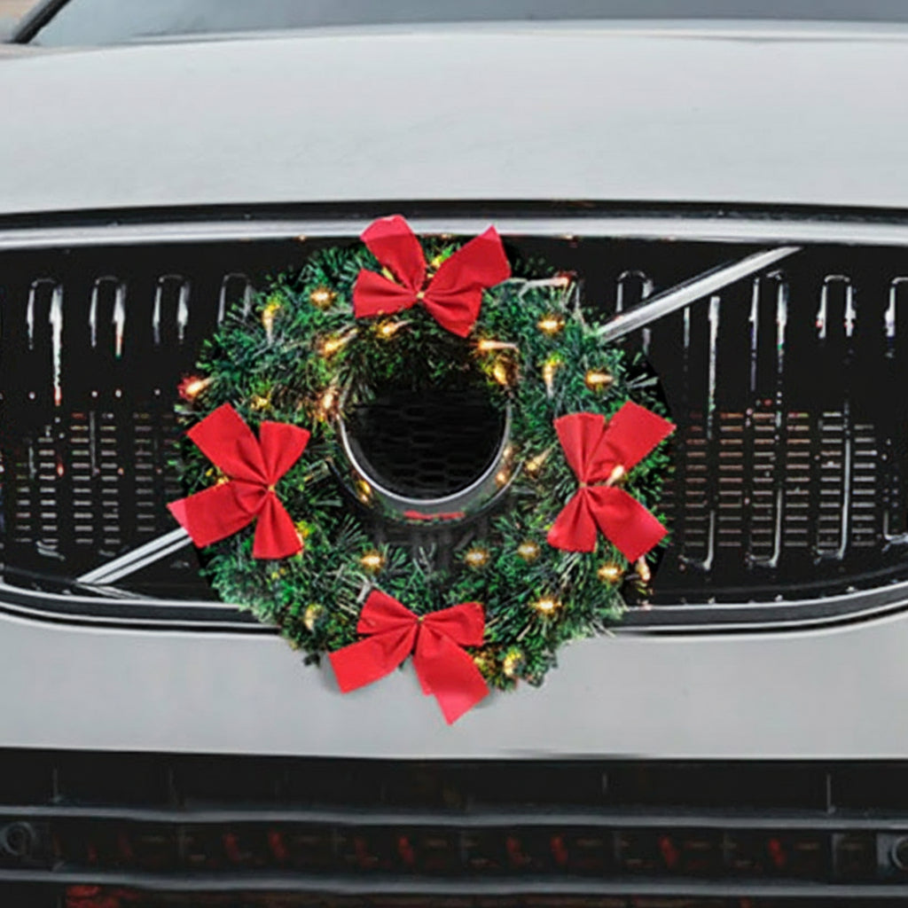 12" Holiday Lighted LED Car Wreath With 4 Bows