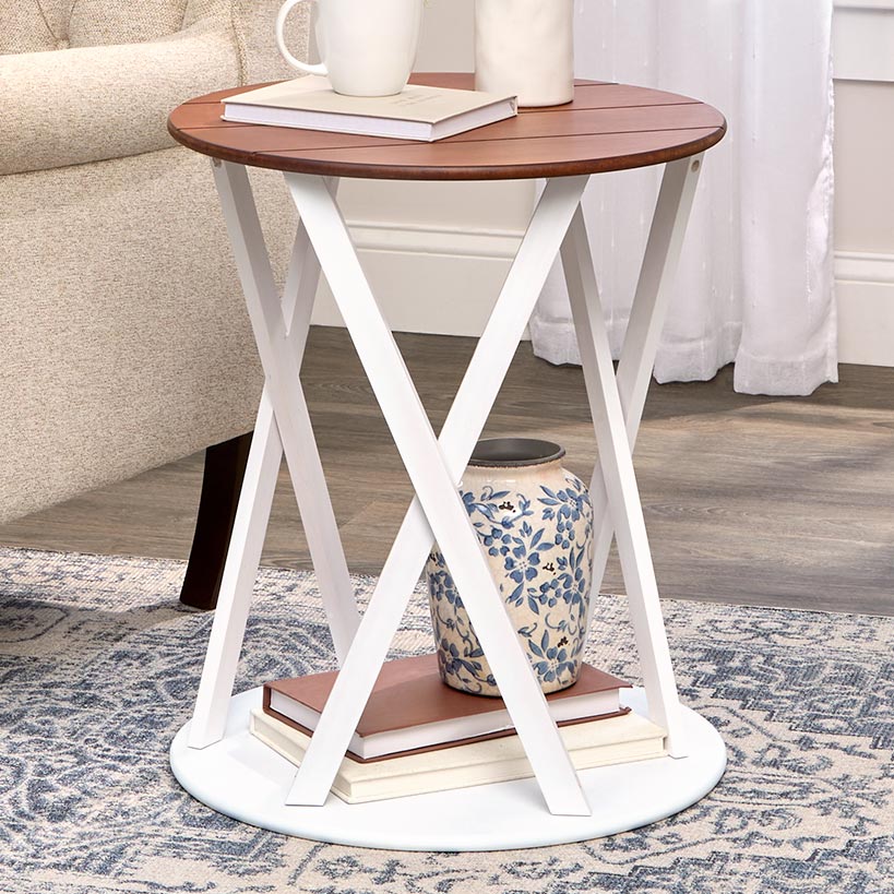 Round Two Tone Rustic Style Accent Table 19" Dia x 21.5"H