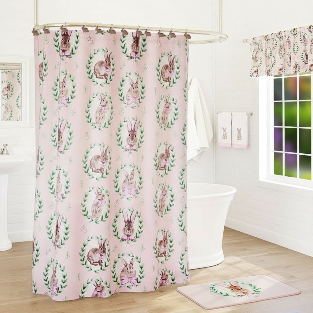 Bunnies and Bows Shower Curtain, Bath Rug, or Hooks