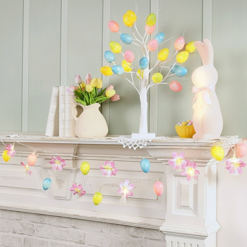 Pastel Easter Egg String Light With Flowers - Battery Operated