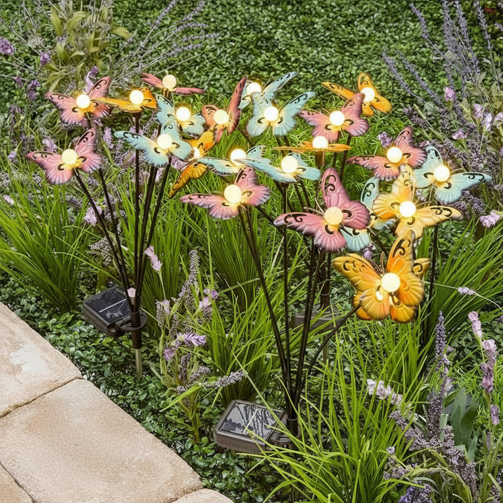 Colorful Solar Butterfly With Motion Bouquet Stake