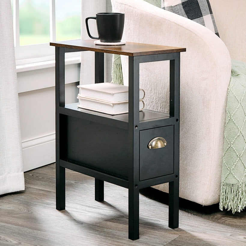 Black Accent Side Table with Dual Drawers - 24"H