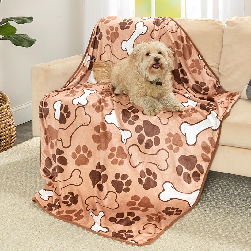 Bones and Paw Prints Pet Blanket Versatile Use At Home Or On The Go