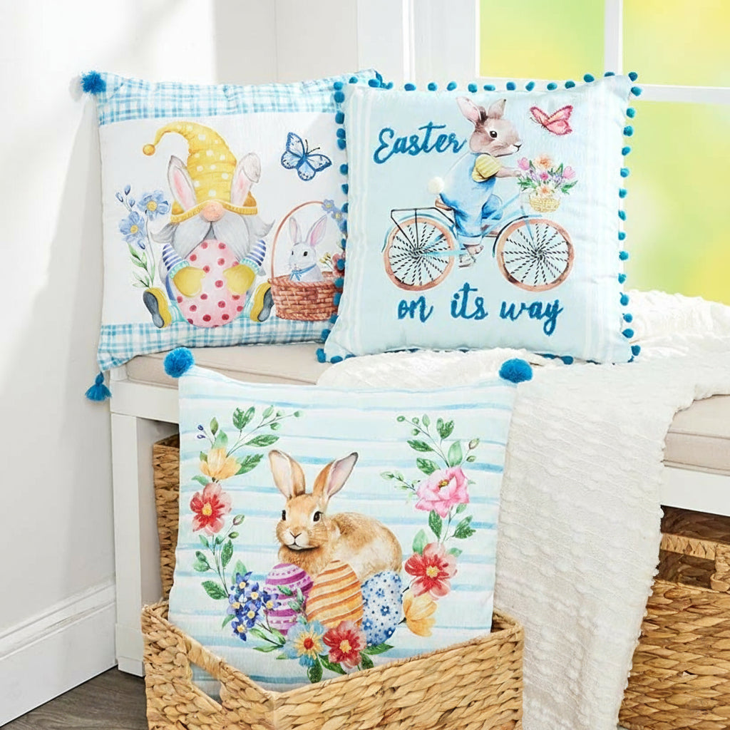 Easter Bunny Embroidered Decorative Pillow