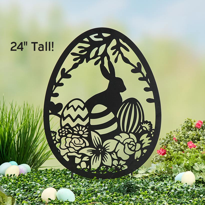 Easter Egg Silhouette Stake With Bunny And Flowers