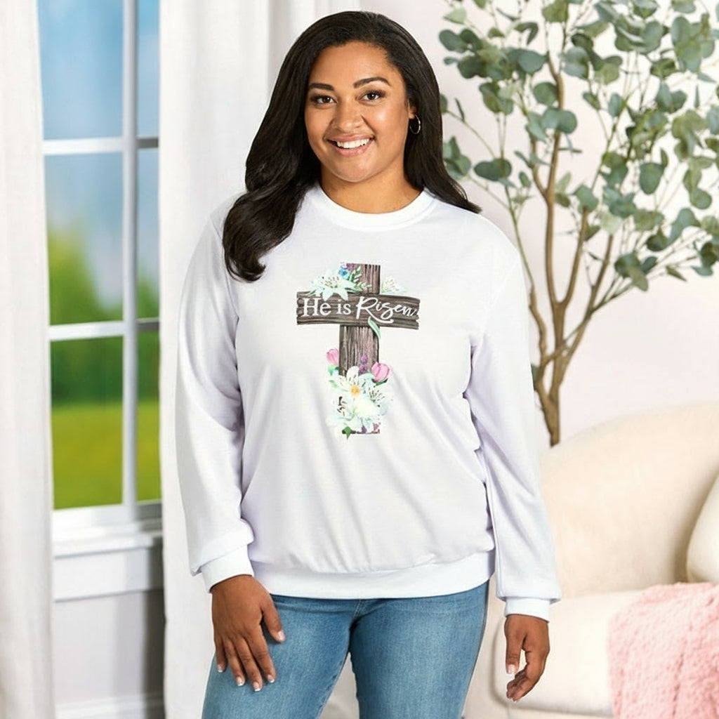Easter He Is Risen Cross Sweatshirt