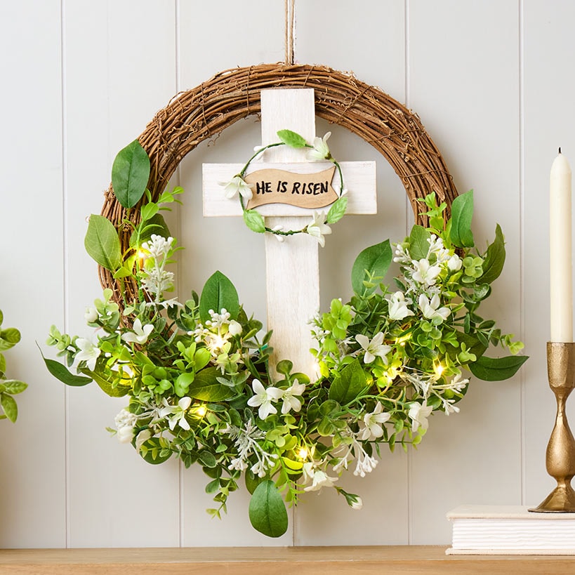 He Is Risen Lighted Easter Wreath - Battery Operated