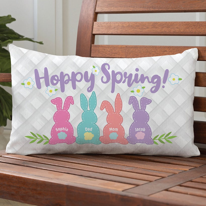 Personalized Hoppy Spring Bunnies Lumbar Pillow