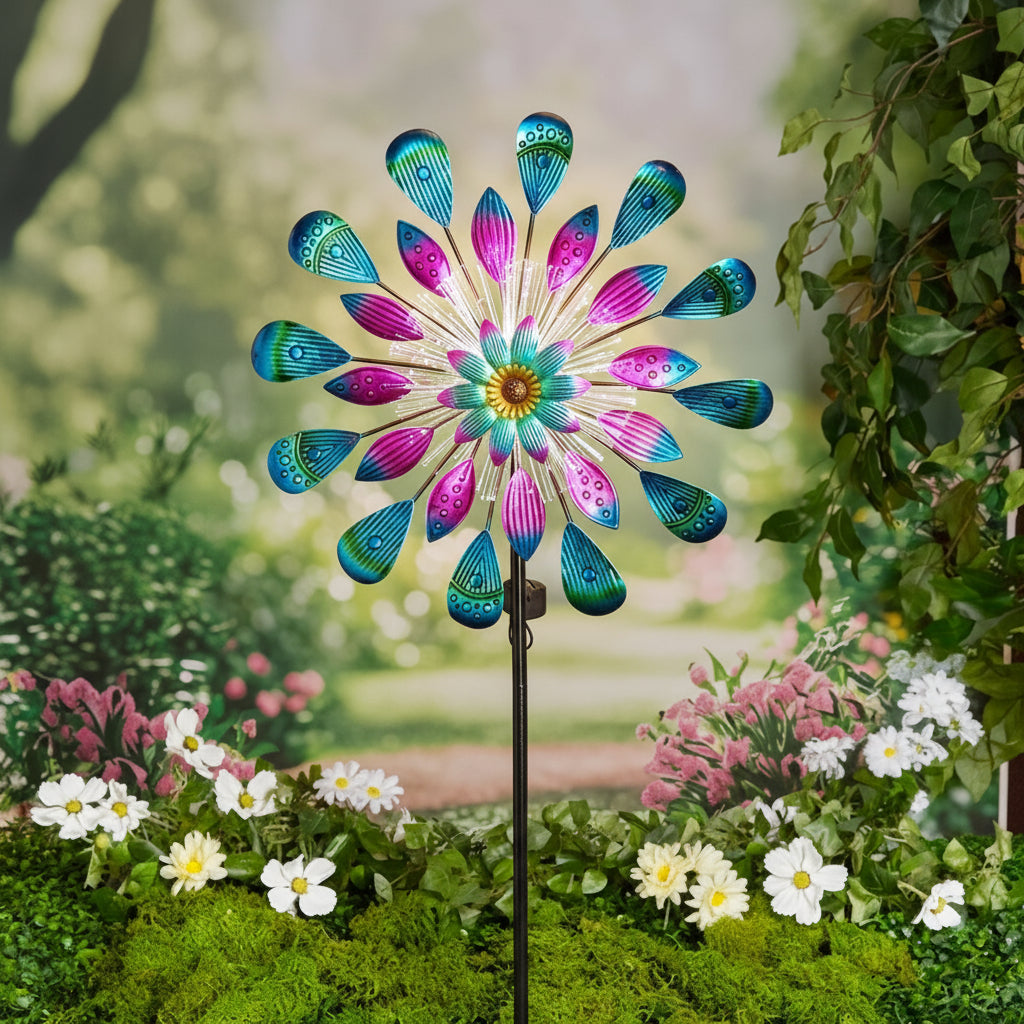 Solar Aurora Borealis Fiber Optic Wind Spinner Stake