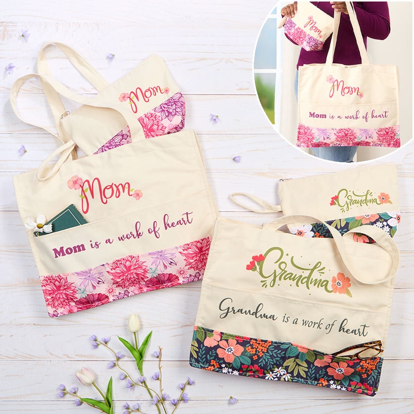 Floral Tote Bag and Clutch Matching Set