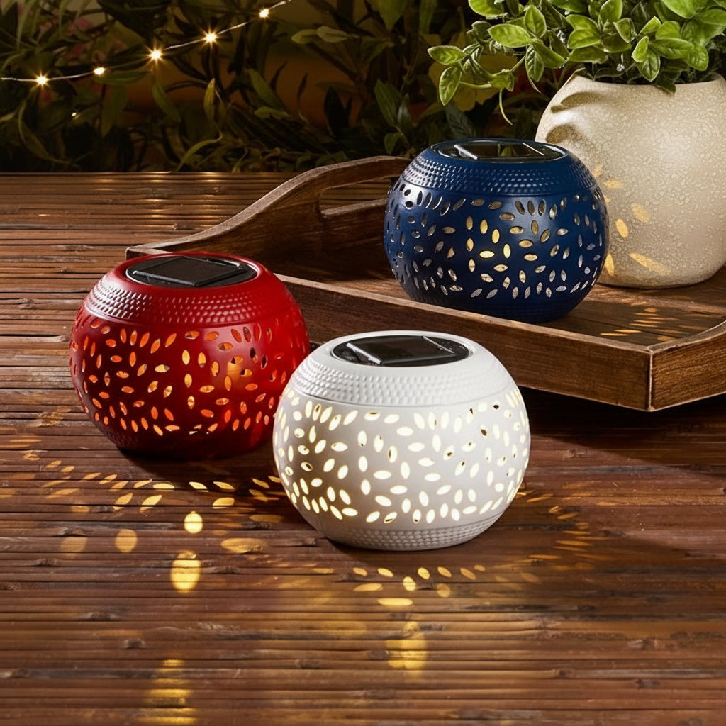 Solar Cutout Shadow Cast Round Table Lanterns