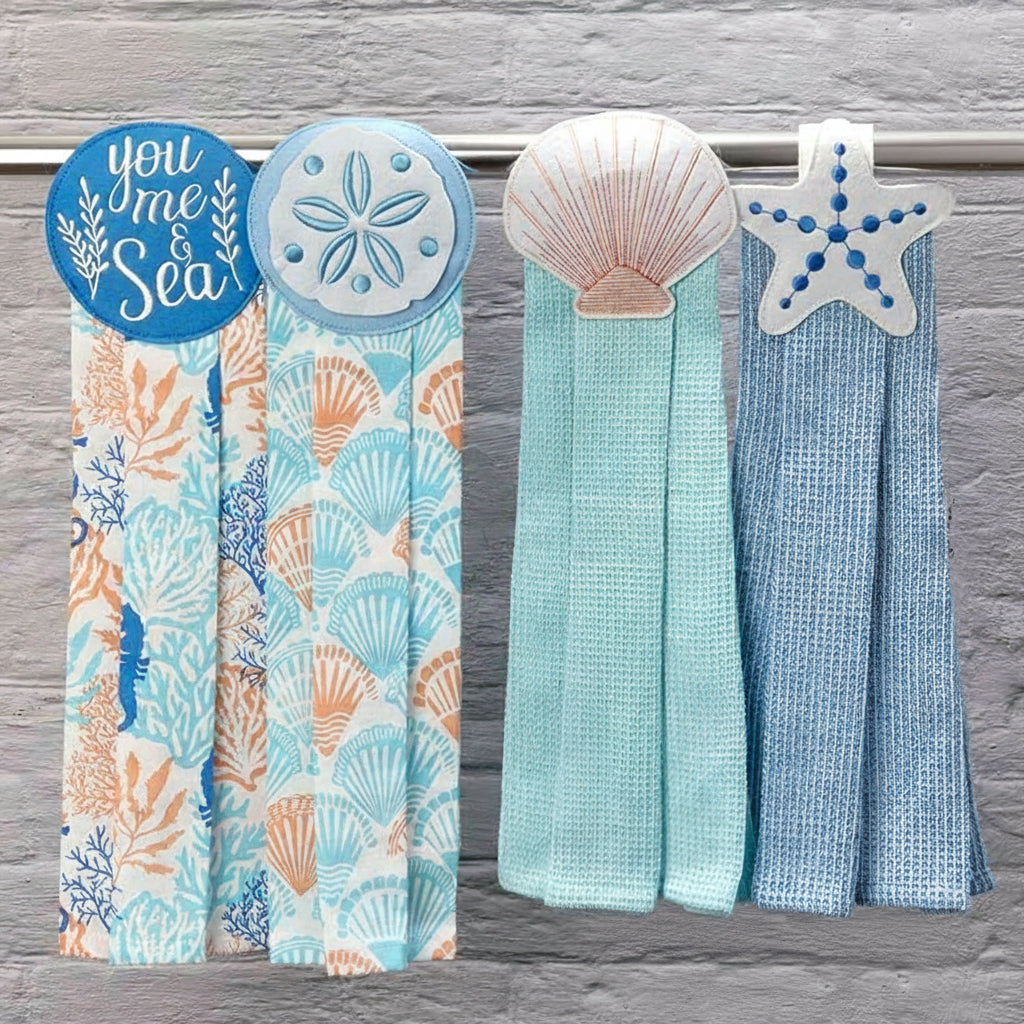 Coastal Themed Kitchen Embroidered Tie Towels, Set of 2