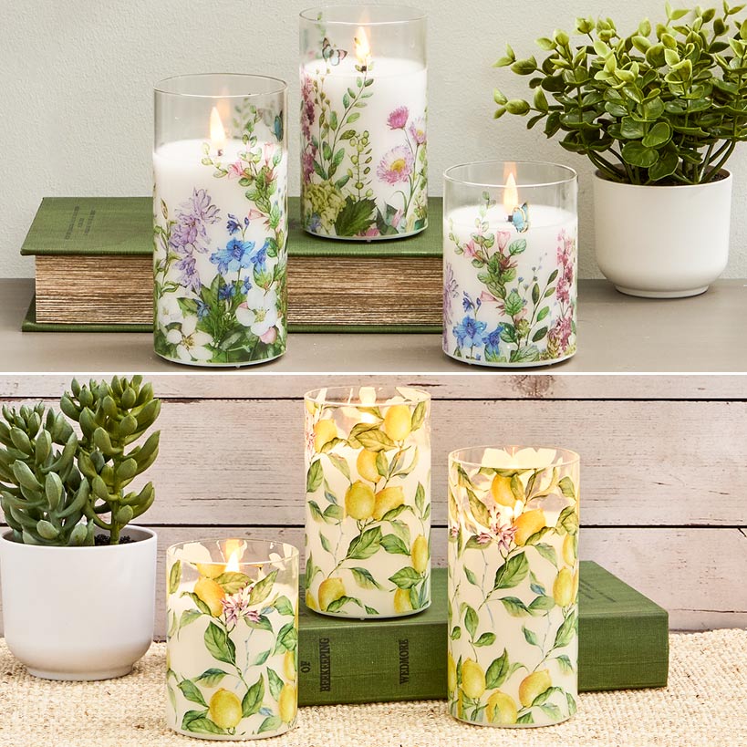 Candles LED In Glass Holder Lemon or Wildflower Set of 3