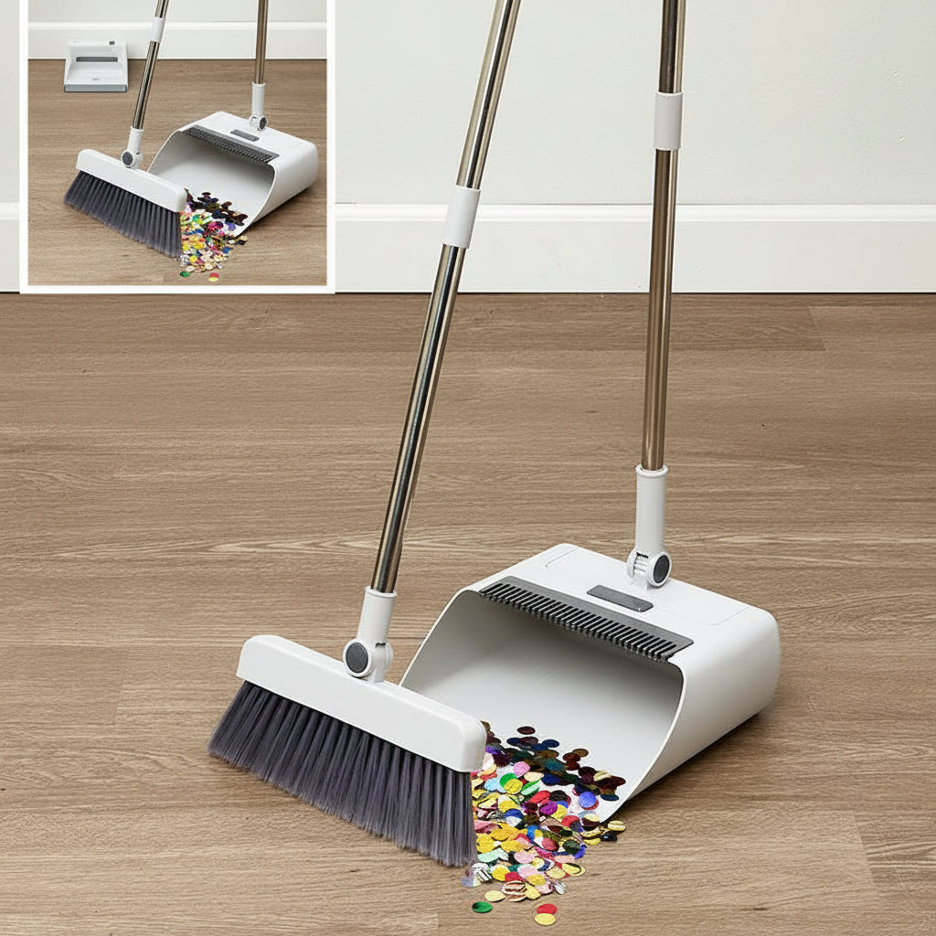 Floor Broom Brush Heads With Dustpan Cleaning Set Indoor Outdoor Use