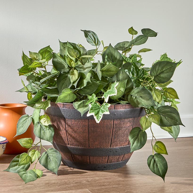 barrel hanging planter Lakeside Barrel Shaped Planter Indoor or Outdoor 15" dia x 9"H