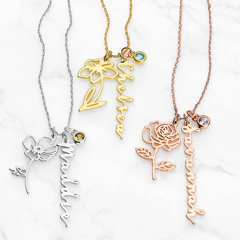 Personalized Birth Month Flower Necklace