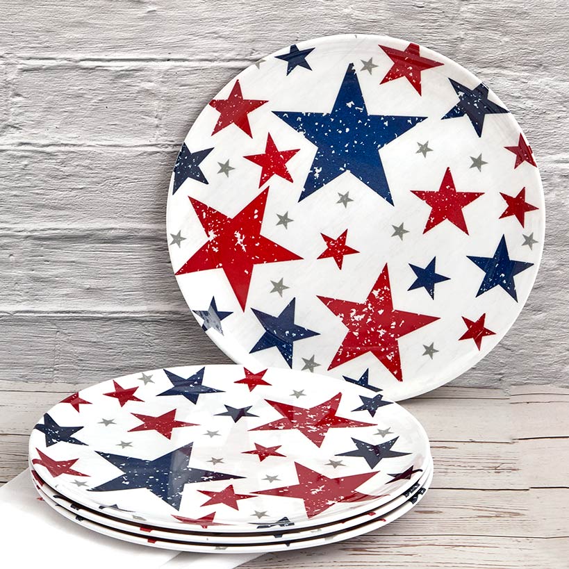 Americana Patriotic Melamine Dinnerware Plates - Set of 4