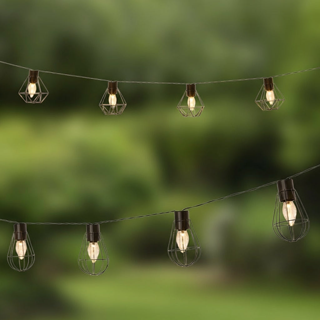 Solar Cafe Lights with Metal Cage Covers 10-LED String