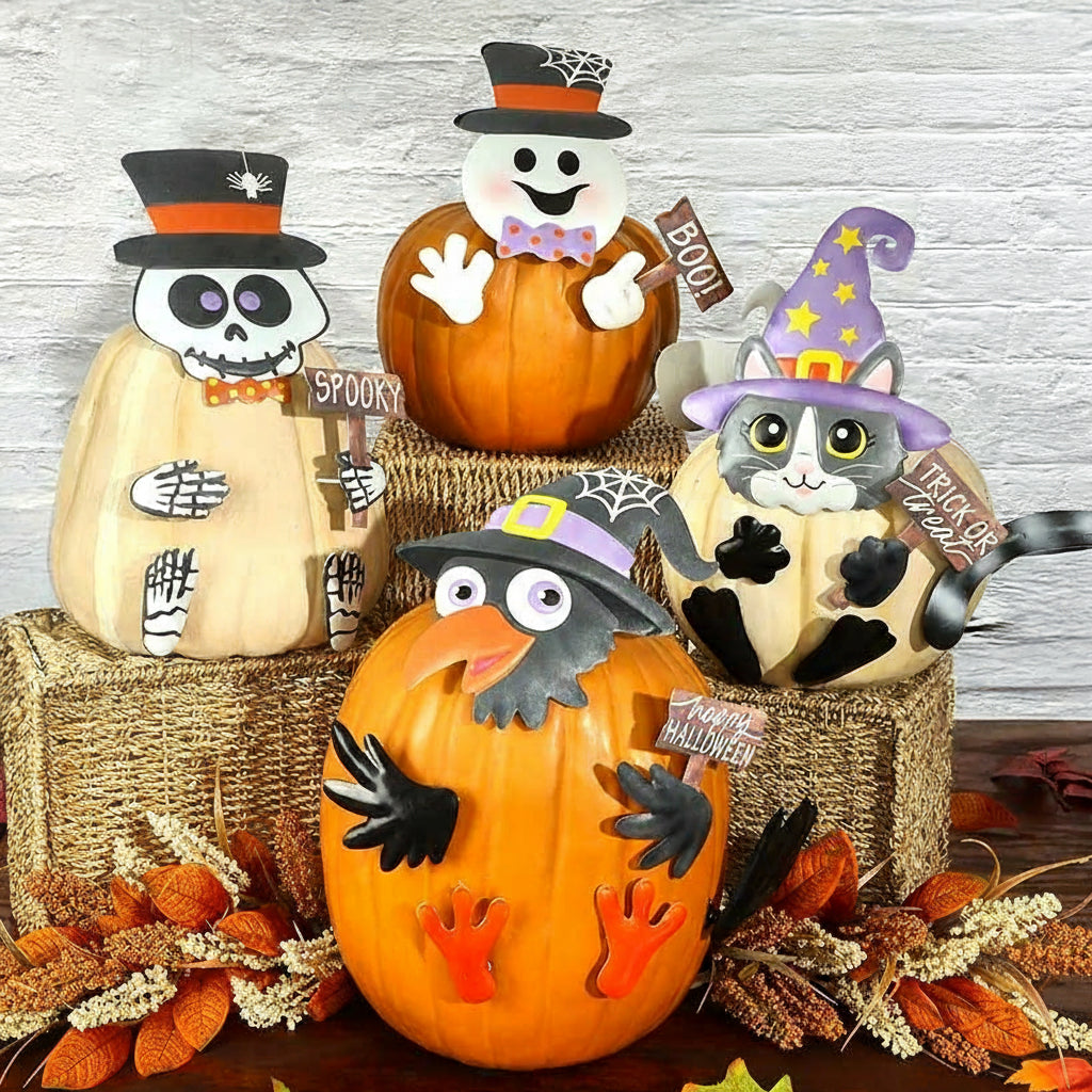 Pumpkin Decorating Kits Metal In Cat Ghost Bird Or Skeleton Characters