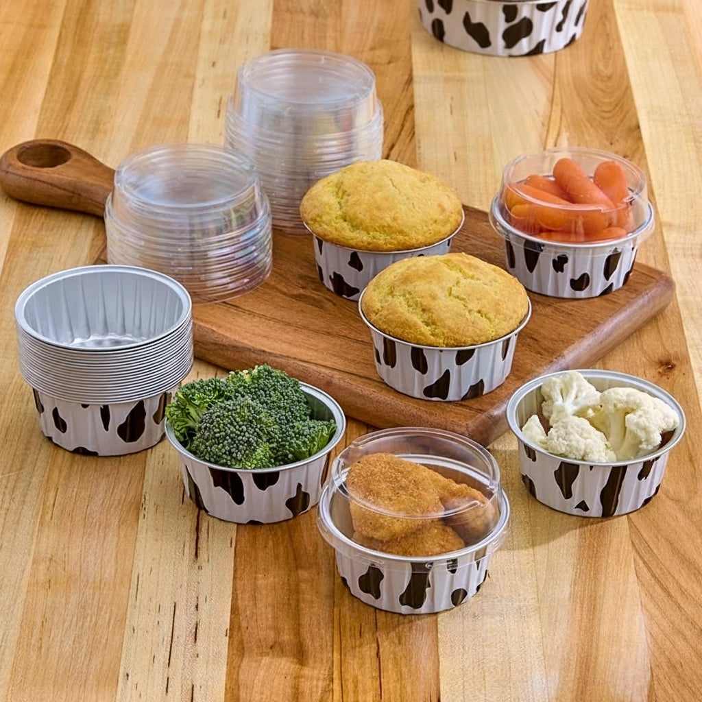 Disposable Cow Printed Round Mini Baking Tins - 25 Pack
