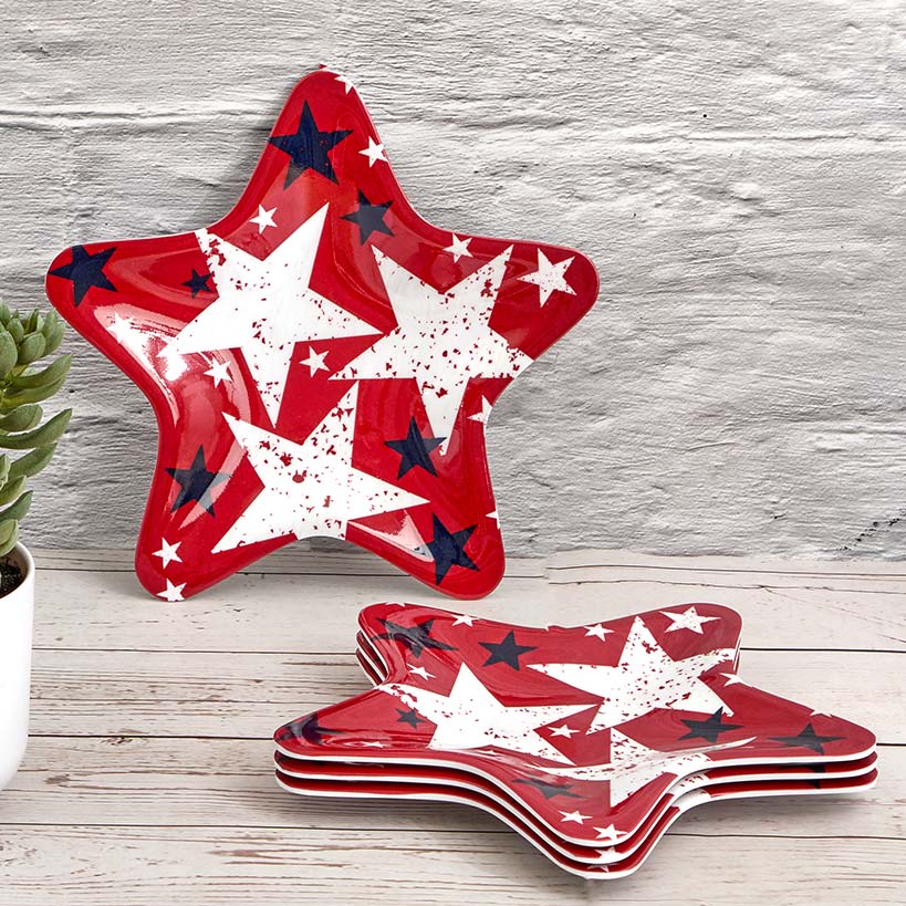 Americana Patriotic Melamine Salad or Appetizer Plates - Set of 4